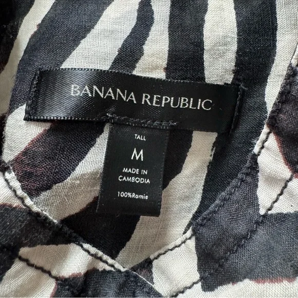 Banana Republic Ramie Utility Shirt Women Medium Tall Safari Zebra Print - Picture 10 of 13